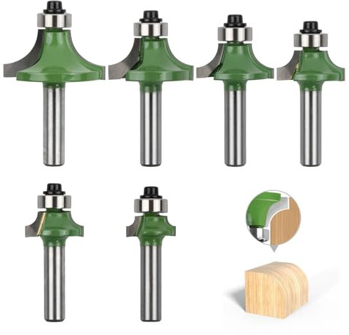 Granvoo 6 Stück Abrundfräser 8mm Schaft, Hartmetall Runde Über Fräser Bits Oberfräsen Bits, Radiusfräser mit Kugellager Rundfräser, Fräser für Oberfräse Abrundfräser, Werkzeuge für die Holzbearbeitung