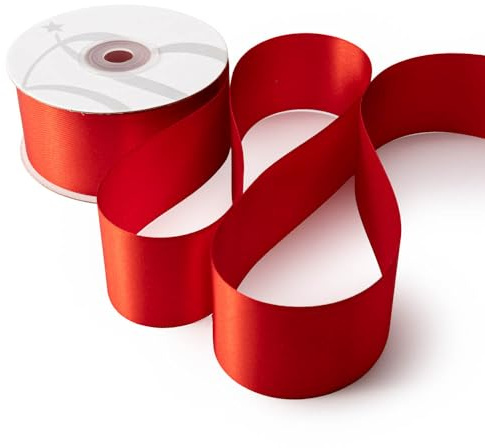 Nastro Doppio Raso 40mm X 25 Metri per Artigianato, Natale, Decorazioni, Adatto Per confezionare Regali, Feste di Compleanno, Matrimoni, Bomboniere (Rosso)