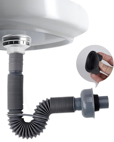 Hibbent Bathroom Waste Pipe,Flexible Waste Pipe 1 1/4 Bathroom Sink Plumbing Parts, Odour-Proof Sink Waste Trap, Replaceable Drain Down Hose，Grey,Extensable 320-780 mm