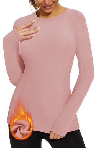 Soneven sous Vêtement Femme Thermique Chaud à Manches Longues, Sweat Femme Haut de Sport Chemises à Manches Longues, d'hiver pour Le Ski en Cours d'exécution nervuré