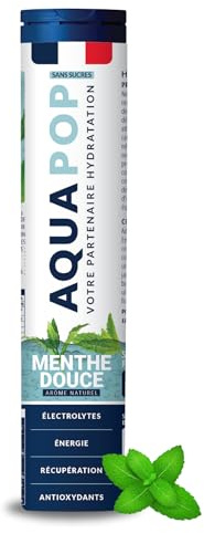 AQUAPOP - Pastilles électrolytes - Sans Sucres - Favorise l'hydratation et l'énergie - 20 Comprimés Minéraux et Vitamines - Sport & Bien-être (Menthe Douce)
