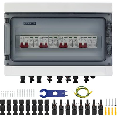 Protección Contra Sobretensiones Fotovoltaica, Disyuntor CC 40 A/1000V, (4 in 4 Out) Disyuntor de Protección contra Rayos, Caja de Conexión Solar Fotovoltaica IP65 a Prueba de Agua