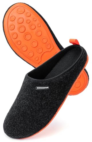 RockDove Pantofole da Casa Uomo Bicolore con Suola in Gomma Antiscivolo e Confort Morbido per Calzata Sicura,45 EU,Nero e Arancione