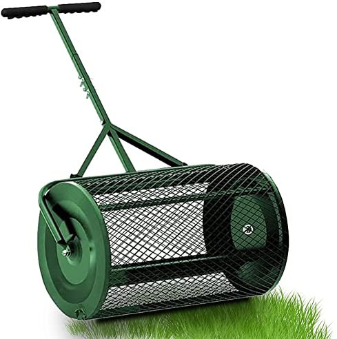 Esparcidor de Musgo de abono para césped, jardín, Patio, esparcidor de estiércol, Mango en Forma de T Mejorado, Duradero y liviano para Plantar, sembrar, esparcidor de Empuje de Canasta de Malla de
