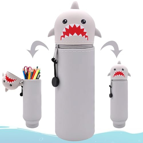 YISKY Hai Silikon Bleistifttasche, Cartoon Hai Federmäppchen, Silikon Hai Stiftetasche, Kawaii Hai Bleistifttasche, weichem Hai Federtasche, 2 in 1 Hai Bleistifttasche, für Schülerin Teenager