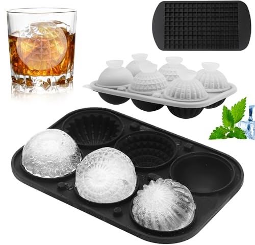 APOMOONS 2 stycken isbitsformar, isbitsbehållare med lock, isbitsform silikon, isbitsbricka isbitar återanvändbara, isbitsformar för whisky, cocktails, drycker (rund och kvadratisk)
