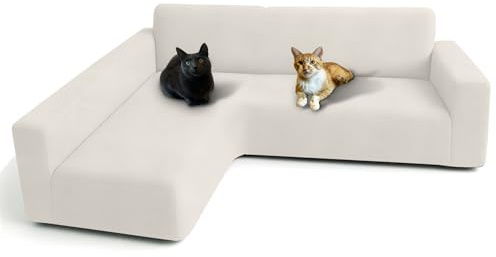 FOCARIS Home Funda Sofa Chaise Longue Protector Ajustable y Repelente al Agua Funda Brazo Largo Izquierdo Blanco Roto (Long. máx. 280 cm) Acolchado 1 Pieza Cubre Sofa Packaging presentación Regalo