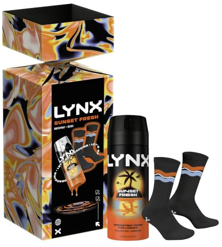 Lynx Sunset Fresh Body Spray & Socks Cracker Gift Set with our latest body spray deodorant scent perfect for any occasion 1 piece