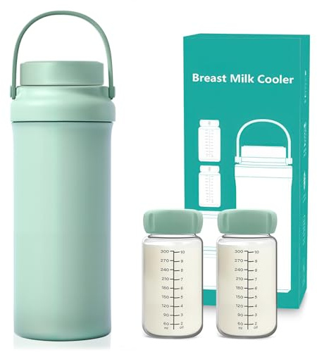 Termosflaska baby, 1 500 ml mjölkkylare, lång tid, total kylning, iskubsflaska med 2 x 300 ml babyflaskor, 2 x kylrör, 1 x rengöringsborste för förvaring av bröstmjölk, amningsredskap