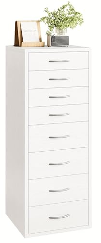 IRONCK Commode à 8 tiroirs, étroite, avec poignées, pour Chambre à Coucher, Salon, Bureau, Couloir - 45 x 40 x 105 cm - Blanc