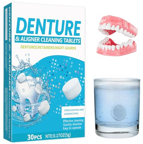 Retainer Lot de 30 tablettes de nettoyage pour les dents et appareils dentaires, nettoyant pour réteneurs, gouttières et aligneurs, élimine les taches et les odeurs, sans odeur