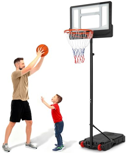 LEADZM Panier de Basketball Extérieur avec Support et roulettes, pour Enfants et Adolescent, Support de Basketball pour Jardin et Cour, Hauteur Réglable de 165-210 cm (Noir et Blanc)