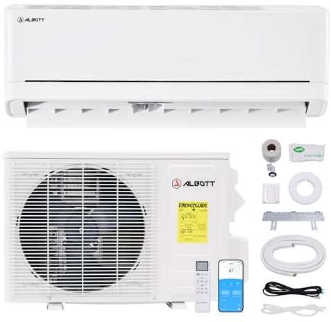 Albott 115V Mini Split Air Conditioner with Heat Pump, Wifi Enabled 12000BTU Ductless Split Ac with Self-Cleaning, SEER2 18 Air Conditioner Cools up to 750 Sq.Ft, for Home & Office