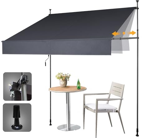HOMEDEMO Tenda da Sole a Morsetto con manovella, tende per esterno senza foratura, Altezza e Bracci Regolabile, Impermeabile e Anti-UV, per Balcone e Terrazzo, 150cm x (120-150) cm Antracite