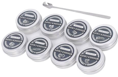 XUXHOU Cocktailrökande Träflis, 8 Smaker Naturligt Träflisset Inklusive äppelek Bok Hickory Cherry Pear Mesquite Valnöt, med Aluminiumburkar för Rökare Whisky Bourbon BBQ Cocktailmat