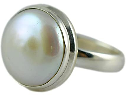 Navya Craft 925 Moneda de agua dulce de plata de ley maciza Perla hecha a mano Anillo de mujer Tamaños 4 a 31 ES
