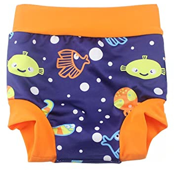 Leideur Baby Swim Nappies for Kids Cover Diaper High-Waisted Swimming Shorts (2-3 Years, Blue (Fish))