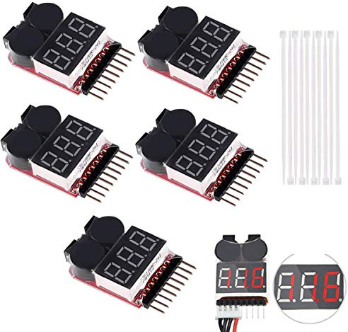 Youmile 5Pack 1-8S Lågspänning Batteritestare Buzzer Larm Kontroll Lipo Spänningsindikator med Lipo-batteri + nylonband