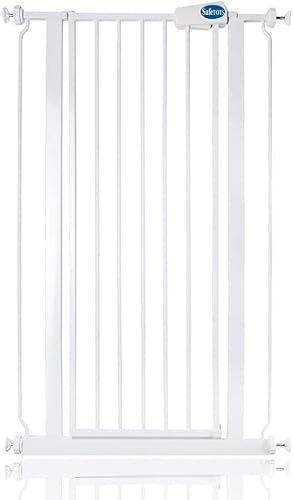 Safetots Barrière de Sécurité Métal Extra Haute à Fixation par Pression, Barrière d'Escalier pour Bébé, 68,5cm - 75cm, Hauteur de 104cm, Couleur Blanc