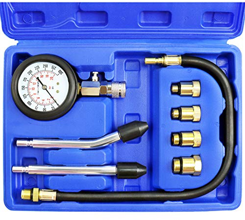JIFETOR Engine Compression Tester Gauge Kit Cylinder Test Pressure Gage Tool Set with Adapters for Testing Small Gas Petrol Gasoline Engine on Automotive Motorcycle Auto Outboard Motor Snowmobile ATV