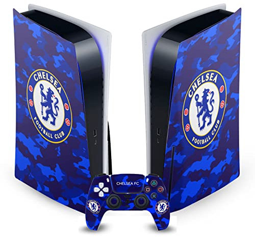 Head Case Designs Officially Licensed Chelsea Football Club Camouflage Mixed Logo Vinyl Faceplate Gaming Skin Decal Compatible With Sony PlayStation 5 PS5 Disc Edition Console & DualSense Controller