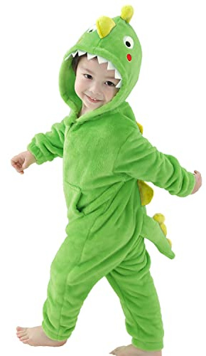 LOLANTA Dinosaur kostym barn, Carnival djur jumpsuit för barn (6-7 år, Mörkgrön)