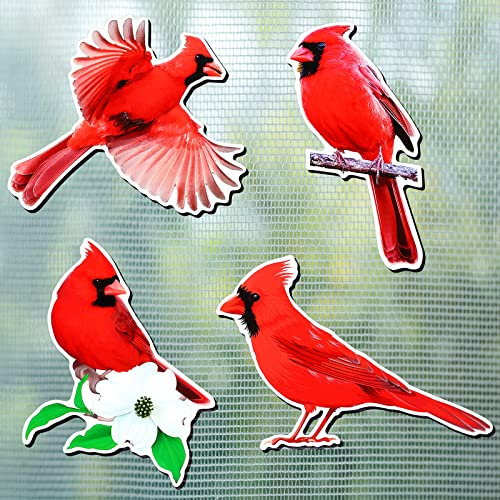 8 Pezzi Adesivo Magnetico per Porta Zanzariera di Cardinale Uccello Rosso a Doppia Faccia Magneti Flessibili Decorativi Protezione per Porta da Patio per Porte Finestre, 4 Stili