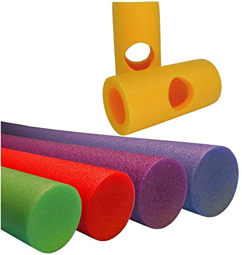 Conipa® - 4 Stück Schwimmnudel (160 x 7 cm) Kinder & Erwachsene INKL. 4 x Loch-VERBINDER (Schaumstoff) - Poolnudel Set ab 3-10 Jahre (Made IN Europe) - Pool Wassernudel (Blau + Grün + Lila + Rot)