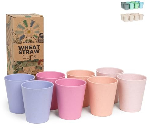 Grow Forward Premium Plastic Kids Cups - 13 oz Unbreakable Wheat Straw Cups for Kids - Non Toxic BPA Free Drinking Glasses for Water, Smoothie - Small Dishwasher Safe Kitchen Tumblers - Floral
