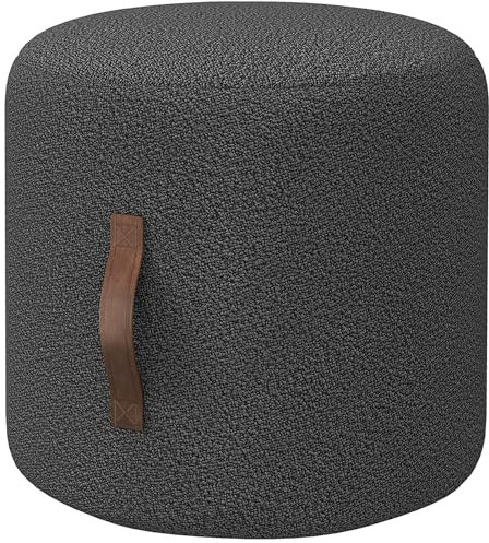 HOMCOM Sitzhocker, Runder Polsterhocker, Fußhocker, Fußstütze mit Samtoptik, Ottomane mit Griff, für Wohnzimmer, Schlafzimmer, Ø48 x 45 cm, Dunkelgrau