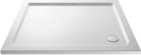 Balterley 1100 x 800 mm Rectangular Shower Tray, Slimline Shower Trays, Durable Stone Resin Base Trays for Bathroom Enclosure Cubicle, Central Waste Rectangular Tray for Wetroom Showers (White)