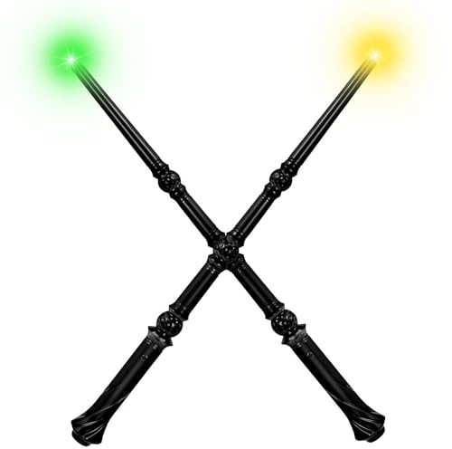 Maikoi Light Up Magic Wizard Wand with Sounds & 4 Color Lights Illuminating Witch Toys for Kids Cosplay Party Birthday Gift, Black, 2PCS