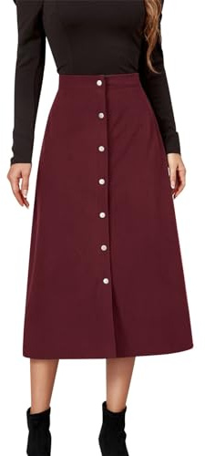 Jupe Tweed Femme - Jupe Longue en Velours côtelé pour Femmes Taille Haute Couleur Unie Portefeuille de Hanches Simple Boutonnage Coupe cintrée Couleur Unie Automne et Hiver