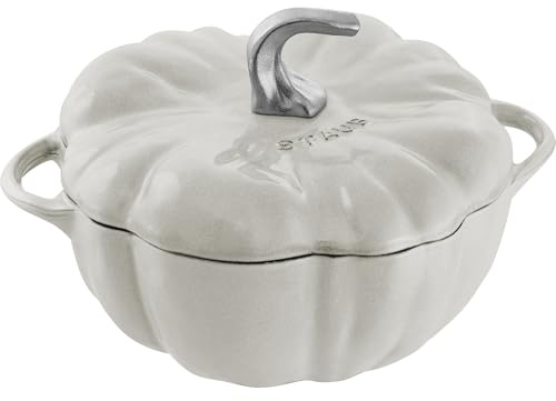 STAUB Cast Iron 3.5-qt Pumpkin Cocotte with Stainless Steel Knob - White Truffle