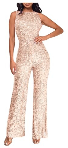 Mrat Sequin Jumpsuit for Women UK Sparkly Sleeveless Round Neck Off Shoulder Playsuits Sexy Glitter High Waist Slim Fit Overalls Ladies Elegant Wedding Outfits Party Cocktail Prom Club Festival