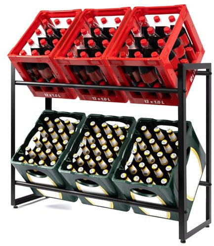 Floordirekt Getränkekistenregal für 4-6 Kisten aus Stahl, stabiles und Robustes Weinregal, Wasserkistenregal, Bierkistenregal, Kistenständer, Getränkeregal (6 Kisten, Kenji)