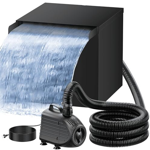 Biling Cascada para estanque de jardín con función de filtro, color negro, de acero inoxidable, con bomba de estanque de 80 W, 4500 L/H, filtro de estanque con cascada para jardín, juego de agua y