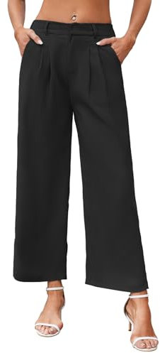 YloveM Damenhose mit Weitem Bein Kausale Büro Business Hosen für Damen mit Taschen Arbeitshosen mit hoher Taille Palazzohosen Anzughosen für Damen