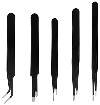Juego de 5 pinzas de precisión de acero inoxidable, pinzas de punta antiestática, herramientas de modelismo para reparación de computadoras, joyas, trabajo de precisión, trabajo de laboratorio,