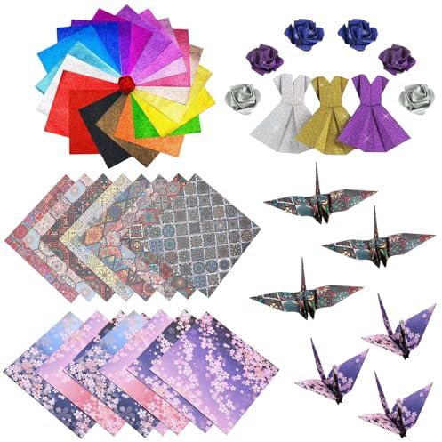 BDSHUNBF 150 Blatt Origami Set, Quadratisches Papier 20x20 cm, Hochwertiges Faltpapier mit Muster für Kreative Kunstprojekte und Bastelideen