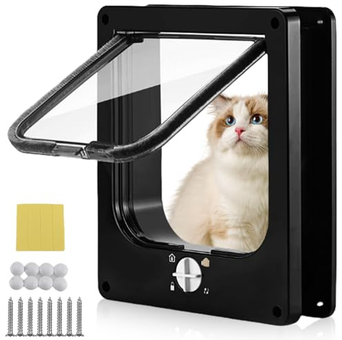 GOEDCH Chatière 4 voies Fermeture magnétique : porte pour animaux de compagnie avec design à faible bruit, installation facile Porte pour chat Porte pour animaux de compagnie pour portes intérieures