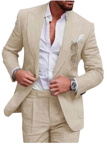 Botong 2 pezzi vestito da uomo in lino per estate spiaggia matrimonio slim fit Groosmen Prom Smoking Business Suit
