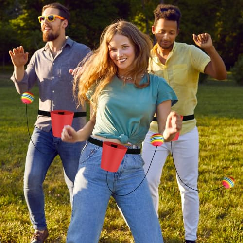 Soulchen 3 Set Swing Away Party Game Fun Catch Ball in Cup Twerk Ball Game Fun Games for Adults Party Graduations Funny Bachelor Night Wedding Birthday Christmas Family Games (Red)