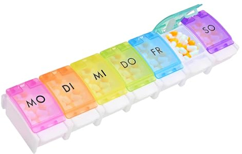 Forevat 7-Tage Pillenbox mit Druckknopf-Pop-up-Deckel & Einzelfächern, Wöchentliche Tablettenbox für Vitamine, Nahrungsergänzungsmittel und Medikamente