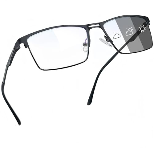 Joopin Gafas Fotocromáticas Filtro Luz Azul Metálicas Rectangulares Gafas Bloqueo Luz Azul Hombre y Mujer para Ordenador Pantallas Protección UV400 Marco Negro