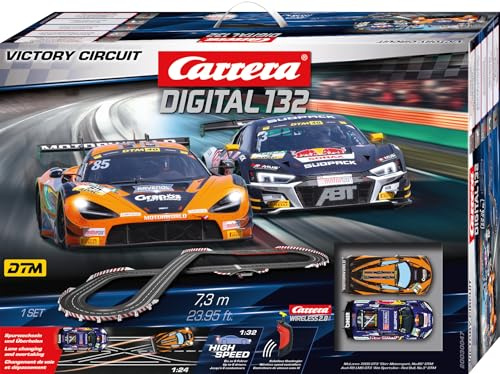 Carrera Digital 132 Victory Circuit 1:32 Scale 7.3 Metres With McLaren 720S GT3 Dörr Motorsport No85 and the Audi R8 LMS GT3 Abt Sportsline Kelvin vd Linde No3, UK Plug Version