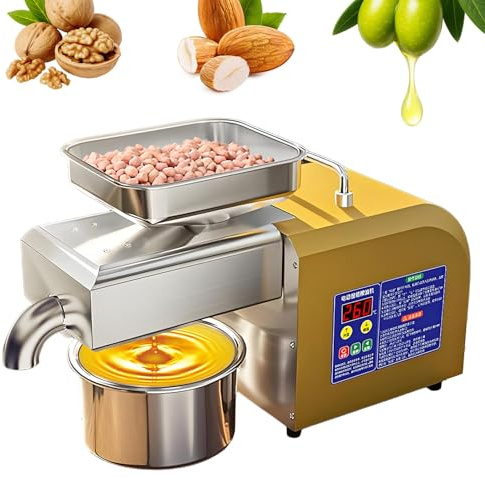flatpincololee New 1100W Electric Oil Press Machine, Hot & Cold Press Oil Machine for Home & Commercial, Automatic Oil Extractor for Walnut Olive Kernel Peanut Sesame Sunflower Seeds Soybean -Yellow