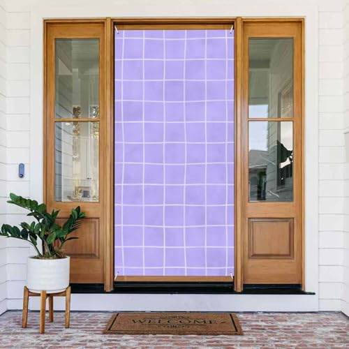 Decoraciones para puertas – Carteles de puerta pintados a mano de color lila con estampado de cuadrícula de otoño e invierno para la parte delantera, cartel de primavera y verano, telón de fondo