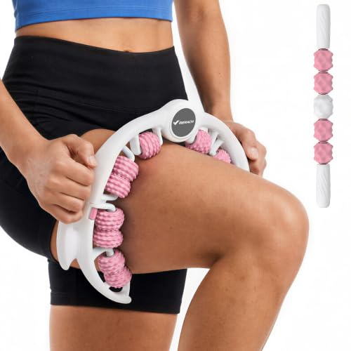 MERACH Cellulite Massager Tool, 2-Piece, Anti Cellulite Massager | 14 360° Rollers Detachable, Lymphatic Drainage Massager for Thighs Neck Buttocks Massage Roller Massage Stick - Pink
