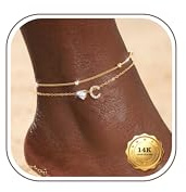 KRFY Ankle Bracelets for Women Adjustable Waterproof Gold Initial Women's Anklets Layered Beaded Heart CZ Initial Anklets for Women Hypoallergenic A-Z Letter Ankle Chains Beach Foot Jewellery